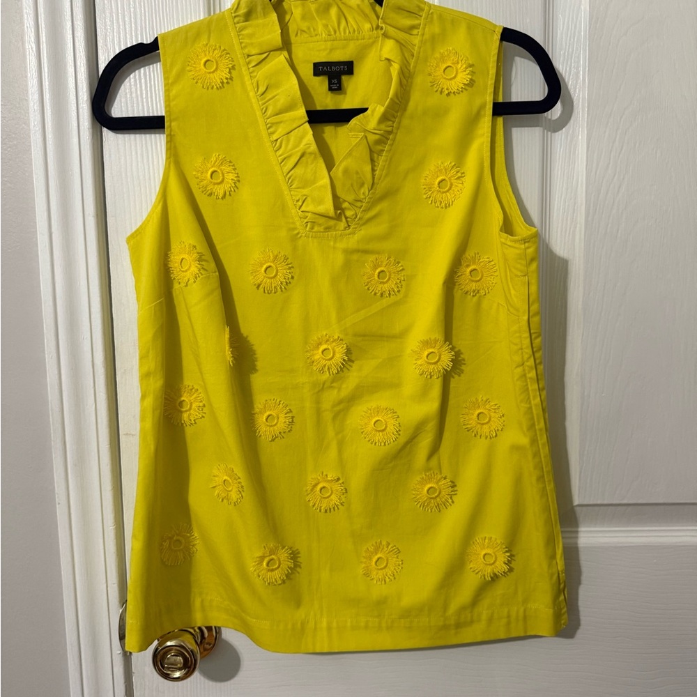 Talbots Yellow Sleeveless Blouse with Floral Details